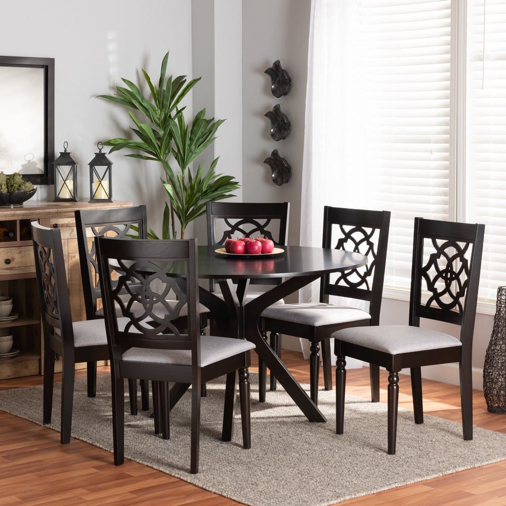 Baxton Studio - Sadie Dining Set in Grey/dark brown - Sadie-Grey/Dark Brown-7PC Dining Set view 7