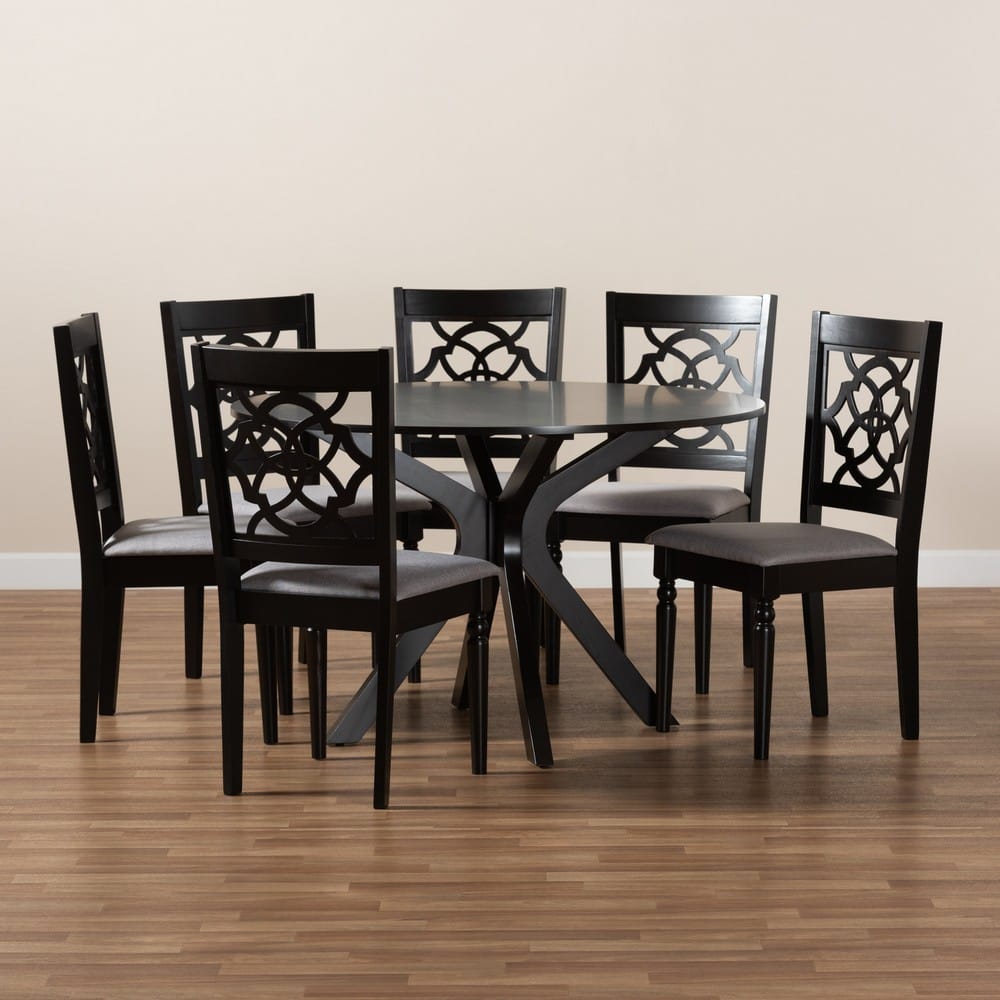 Baxton Studio - Sadie Dining Set in Grey/dark brown - Sadie-Grey/Dark Brown-7PC Dining Set view 8