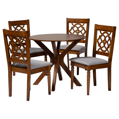 Baxton Studio - Sadie Dining Set in Grey/Walnut Brown - Sadie-Grey/Walnut-5PC Dining Set view 1