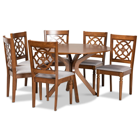 Baxton Studio - Sadie Dining Set in Grey/Walnut Brown - Sadie-Grey/Walnut-7PC Dining Set view 1