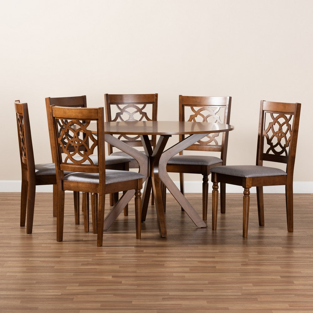 Baxton Studio - Sadie Dining Set in Grey/Walnut Brown - Sadie-Grey/Walnut-7PC Dining Set view 8