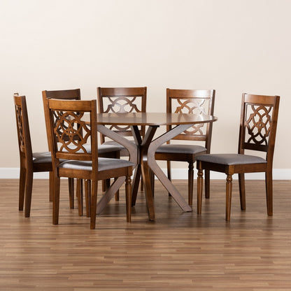 Baxton Studio - Sadie Dining Set in Grey/Walnut Brown - Sadie-Grey/Walnut-7PC Dining Set view 8
