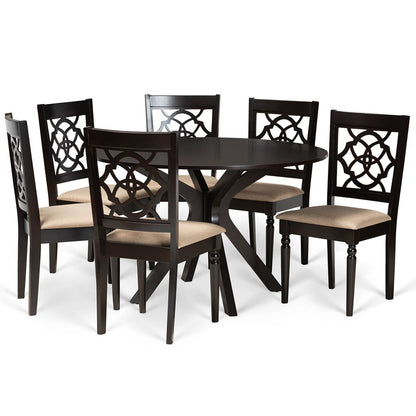Baxton Studio - Sadie Dining Set in Sand/dark brown - Sadie-Sand/Dark Brown-7PC Dining Set view 1