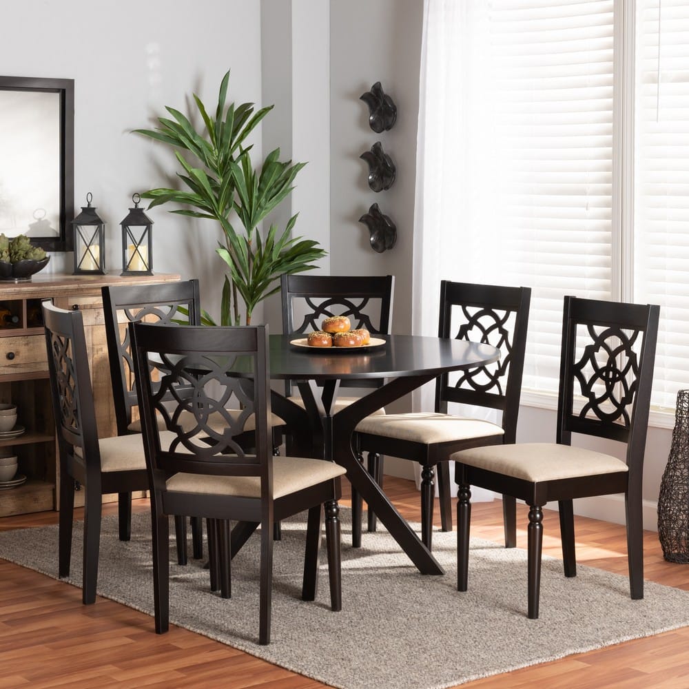 Baxton Studio - Sadie Dining Set in Sand/dark brown - Sadie-Sand/Dark Brown-7PC Dining Set view 7