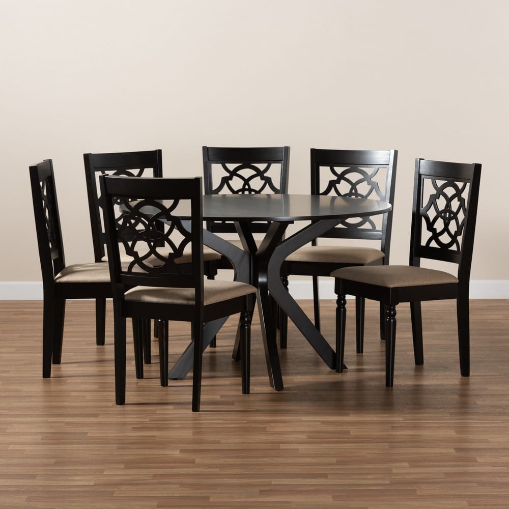 Baxton Studio - Sadie Dining Set in Sand/dark brown - Sadie-Sand/Dark Brown-7PC Dining Set view 8
