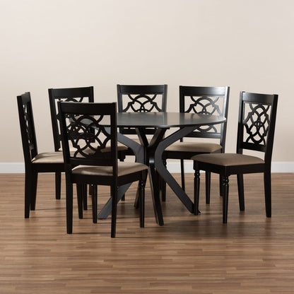 Baxton Studio - Sadie Dining Set in Sand/dark brown - Sadie-Sand/Dark Brown-7PC Dining Set view 8