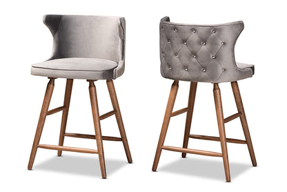 Baxton Studio - Sagira Counter Stool Set of 2 - RDC817-AC-Grey Velvet/Walnut-CS-2PC Set view 1