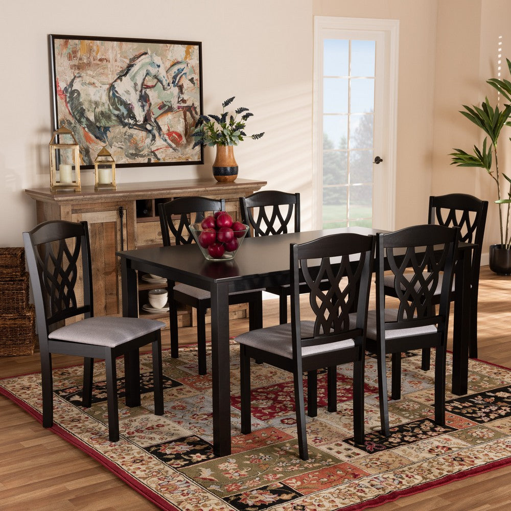 Baxton Studio - Salem Dining Set in Grey/Dark Brown - RH1017C-Grey/Dark Brown-7PC Dining Set view 6