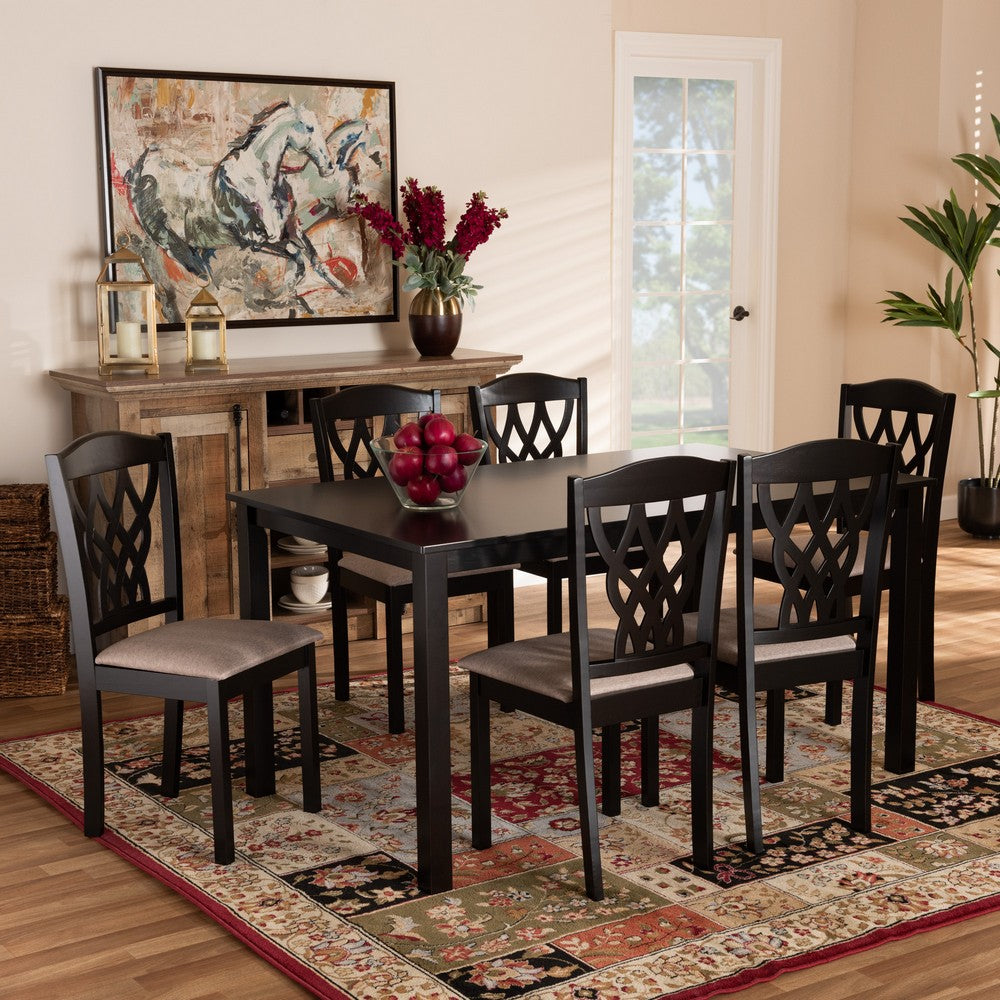 Baxton Studio - Salem Dining Set in Sand/Dark brown - RH1017C-Sand/Dark Brown-7PC Dining Set view 6