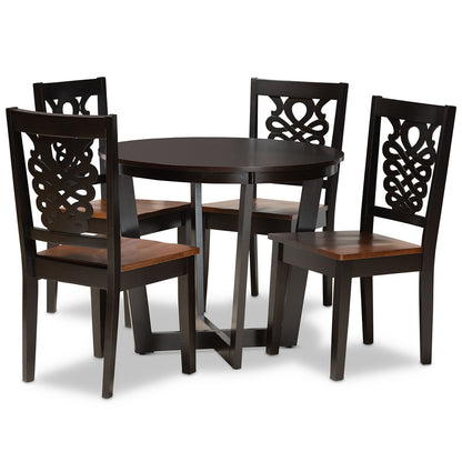 Baxton Studio - Salida Dining Set in Dark Brown/Walnut Brown - Salida-Dark Brown/Walnut-5PC Dining Set view 1