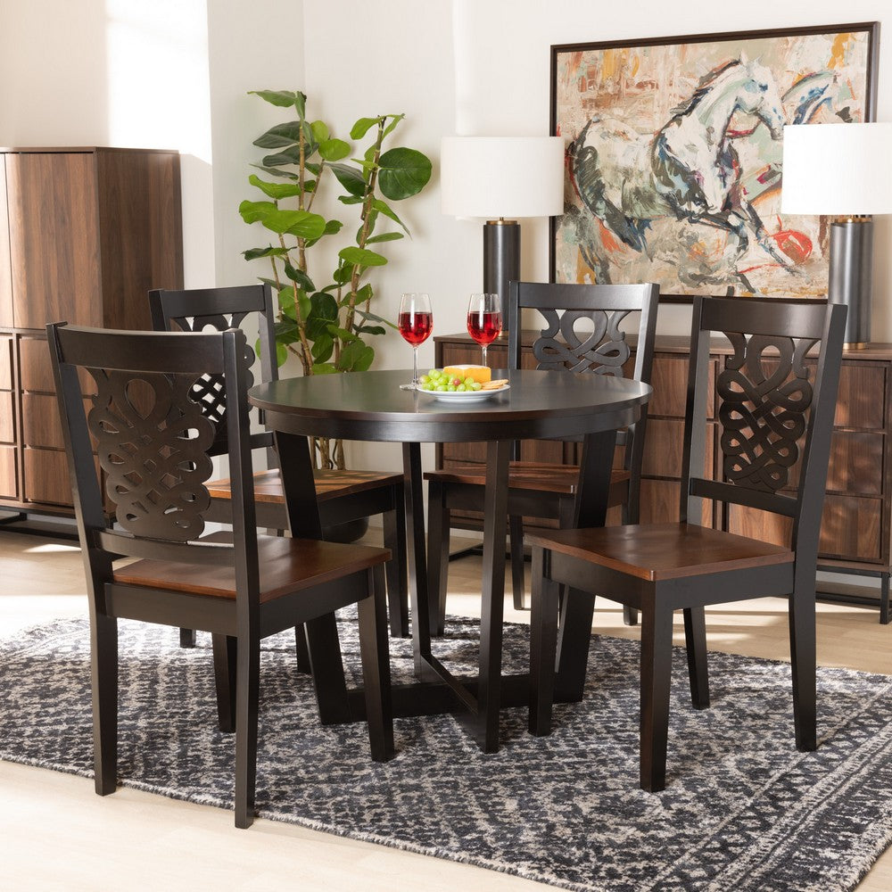 Baxton Studio - Salida Dining Set in Dark Brown/Walnut Brown - Salida-Dark Brown/Walnut-5PC Dining Set view 7
