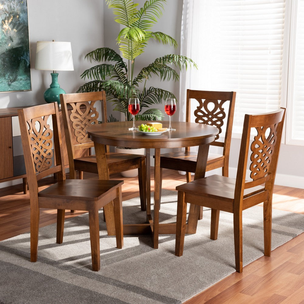 Baxton Studio - Salida Dining Set in Walnut Brown - Salida-Walnut-5PC Dining Set view 7
