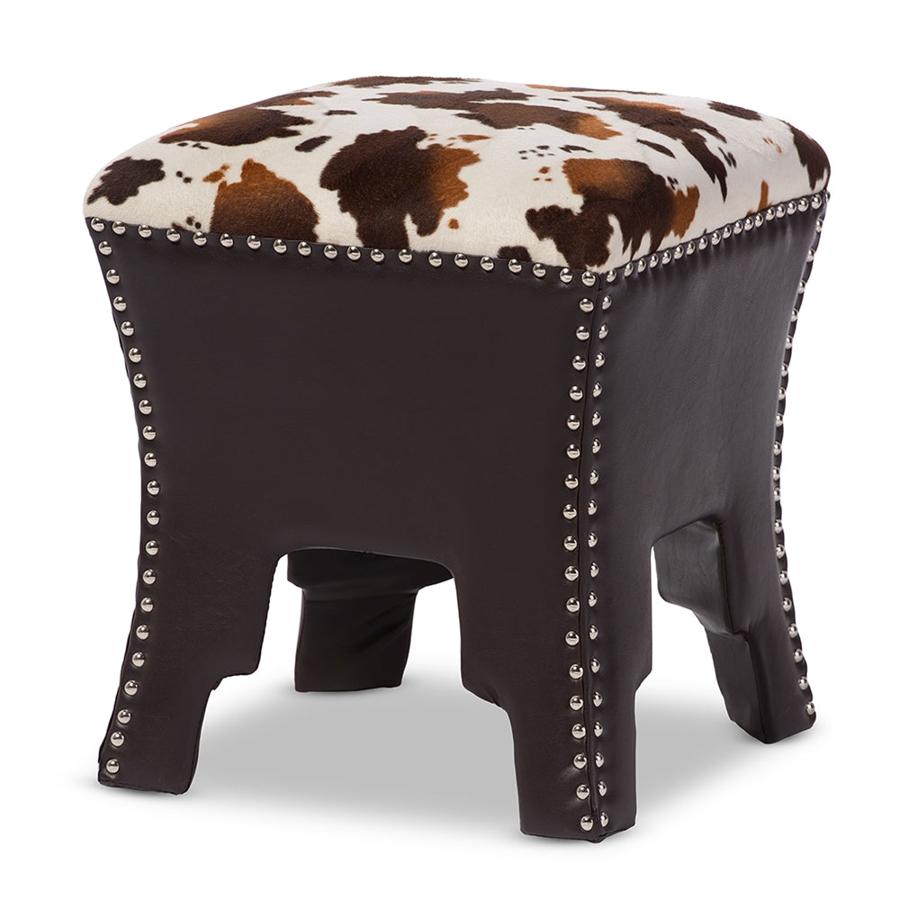 Baxton Studio - Sally Bench in Brown/Cow Print - WS-B1212-Brown view 1