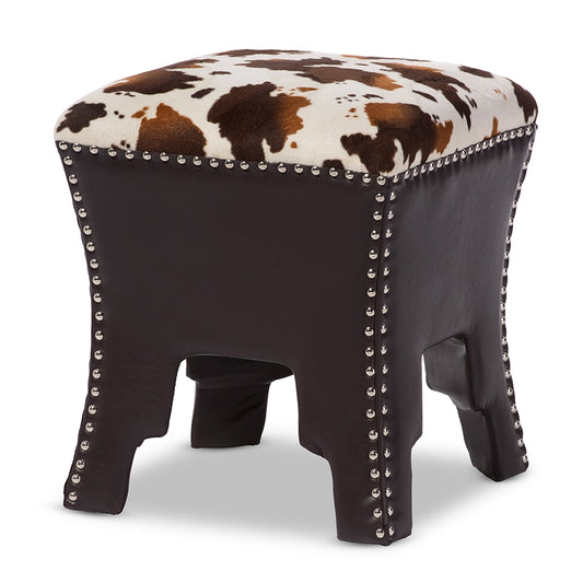 Baxton Studio - Sally Bench in Brown/Cow Print - WS-B1212-Brown view 1