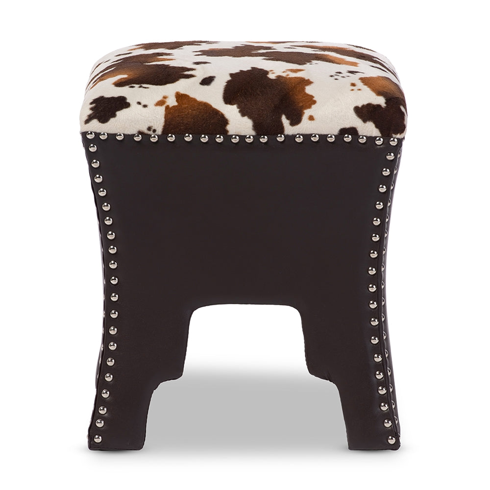 Baxton Studio - Sally Bench in Brown/Cow Print - WS-B1212-Brown view 2
