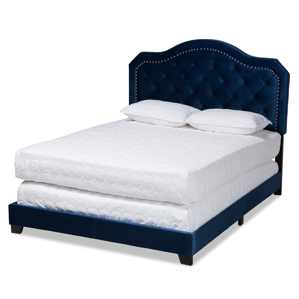 Baxton Studio - Samantha Queen Size Bed in Navy Blue/Black - Samantha-Navy Blue-Queen view 1