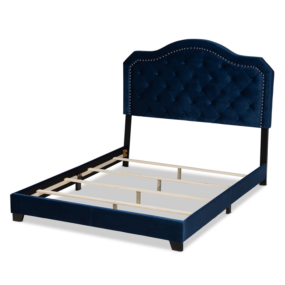 Baxton Studio - Samantha Queen Size Bed in Navy Blue/Black - Samantha-Navy Blue-Queen view 3