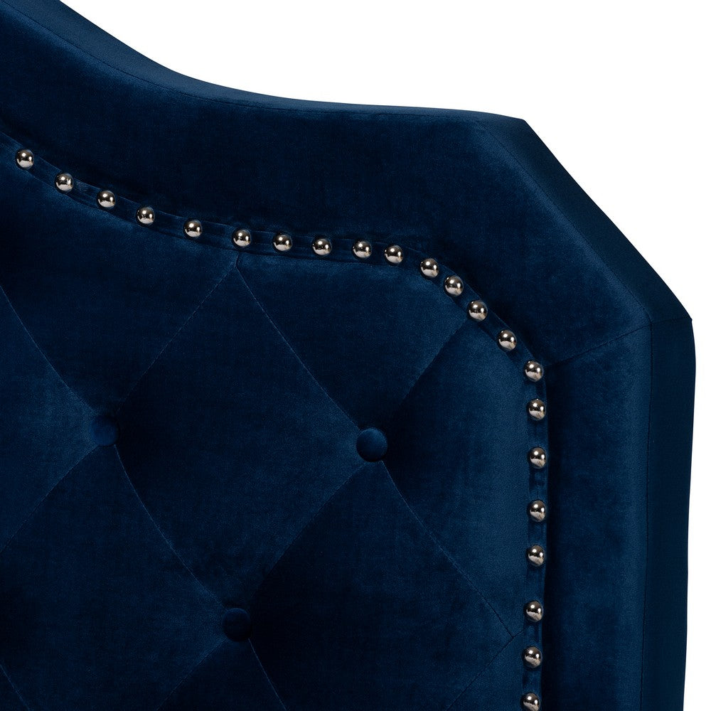 Baxton Studio - Samantha Queen Size Bed in Navy Blue/Black - Samantha-Navy Blue-Queen view 4