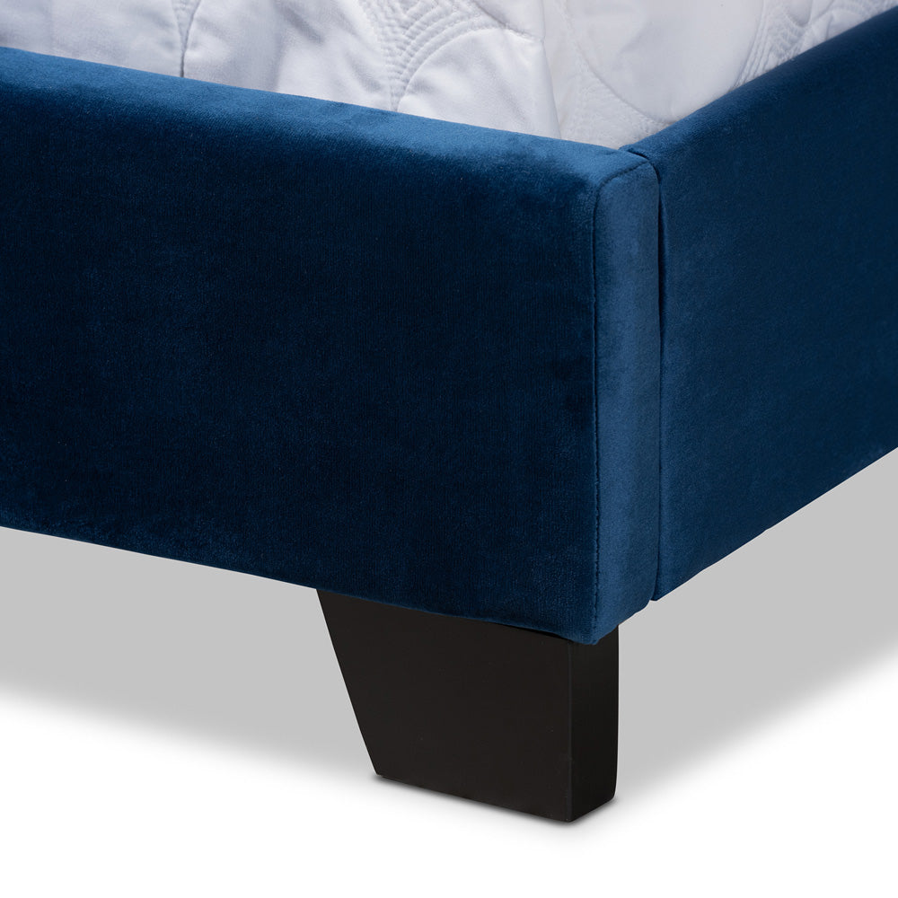 Baxton Studio - Samantha Queen Size Bed in Navy Blue/Black - Samantha-Navy Blue-Queen view 5