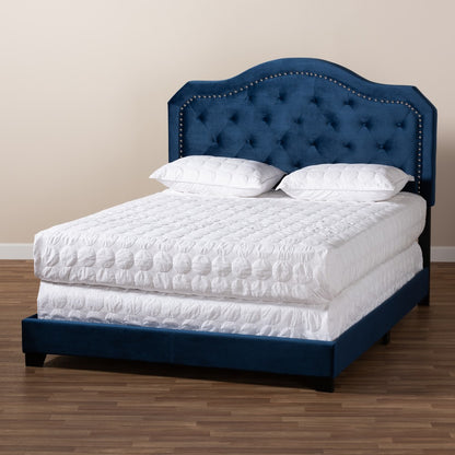Baxton Studio - Samantha Queen Size Bed in Navy Blue/Black - Samantha-Navy Blue-Queen view 7
