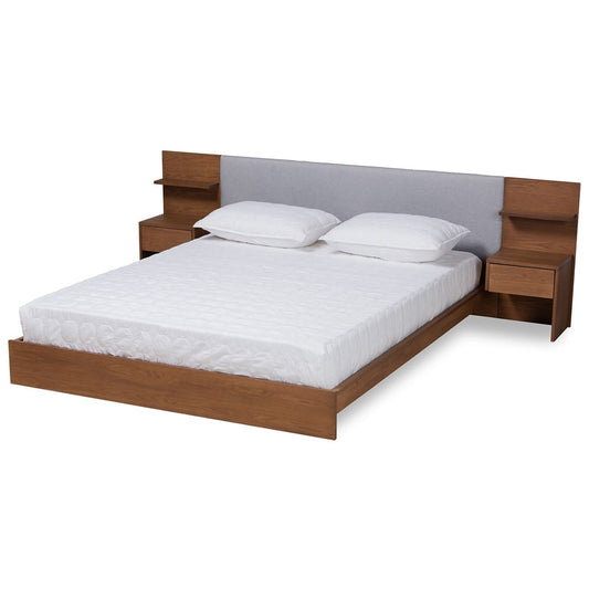 Baxton Studio - Sami Queen Size Bed in Light Grey/Walnut Brown - MG-0052-Light Grey/Ash Walnut-Queen view 1