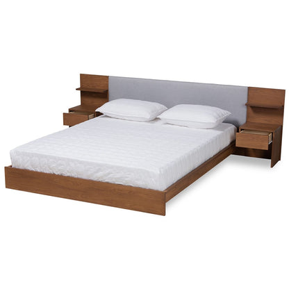 Baxton Studio - Sami Queen Size Bed in Light Grey/Walnut Brown - MG-0052-Light Grey/Ash Walnut-Queen view 2