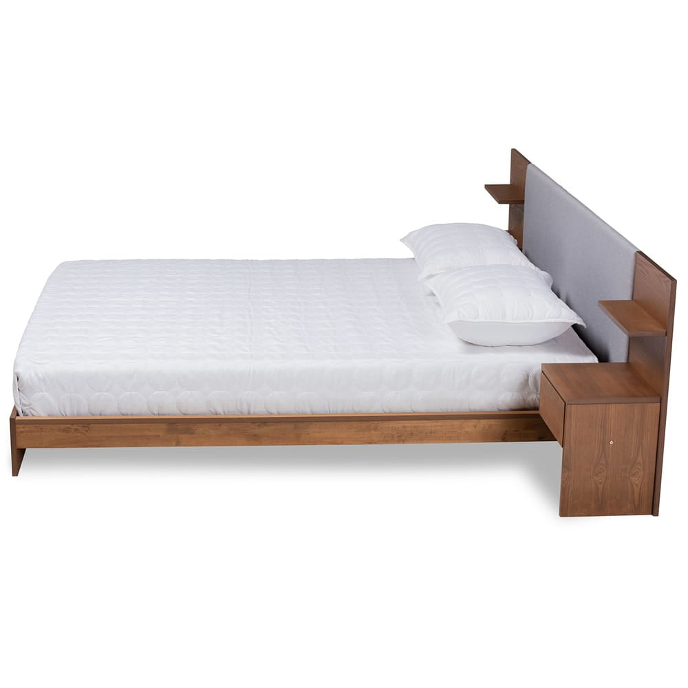 Baxton Studio - Sami Queen Size Bed in Light Grey/Walnut Brown - MG-0052-Light Grey/Ash Walnut-Queen view 3
