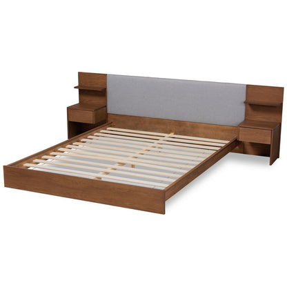 Baxton Studio - Sami Queen Size Bed in Light Grey/Walnut Brown - MG-0052-Light Grey/Ash Walnut-Queen view 4
