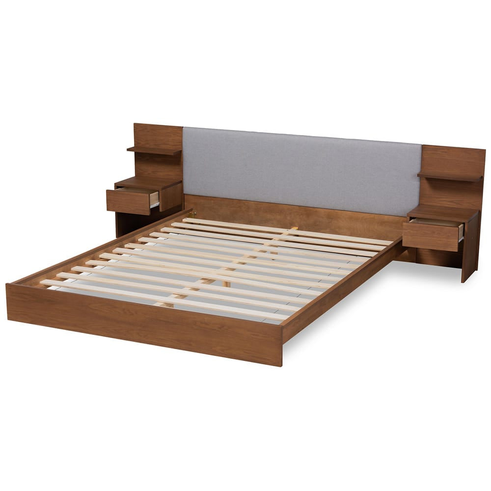 Baxton Studio - Sami Queen Size Bed in Light Grey/Walnut Brown - MG-0052-Light Grey/Ash Walnut-Queen view 5