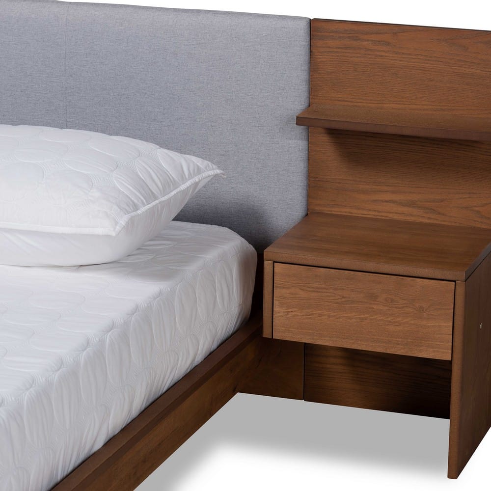 Baxton Studio - Sami Queen Size Bed in Light Grey/Walnut Brown - MG-0052-Light Grey/Ash Walnut-Queen view 6