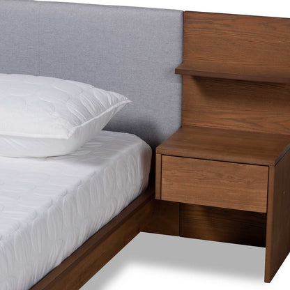 Baxton Studio - Sami Queen Size Bed in Light Grey/Walnut Brown - MG-0052-Light Grey/Ash Walnut-Queen view 6