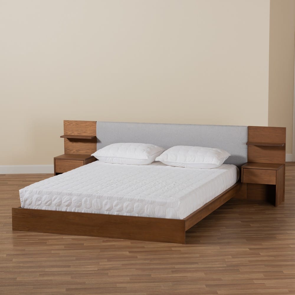 Baxton Studio - Sami Queen Size Bed in Light Grey/Walnut Brown - MG-0052-Light Grey/Ash Walnut-Queen view 8