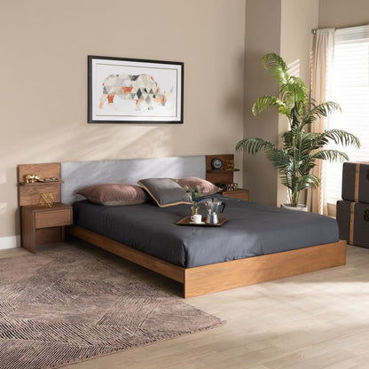 Baxton Studio - Sami Queen Size Bed in Light Grey/Walnut Brown - MG-0052-Light Grey/Ash Walnut-Queen view 9