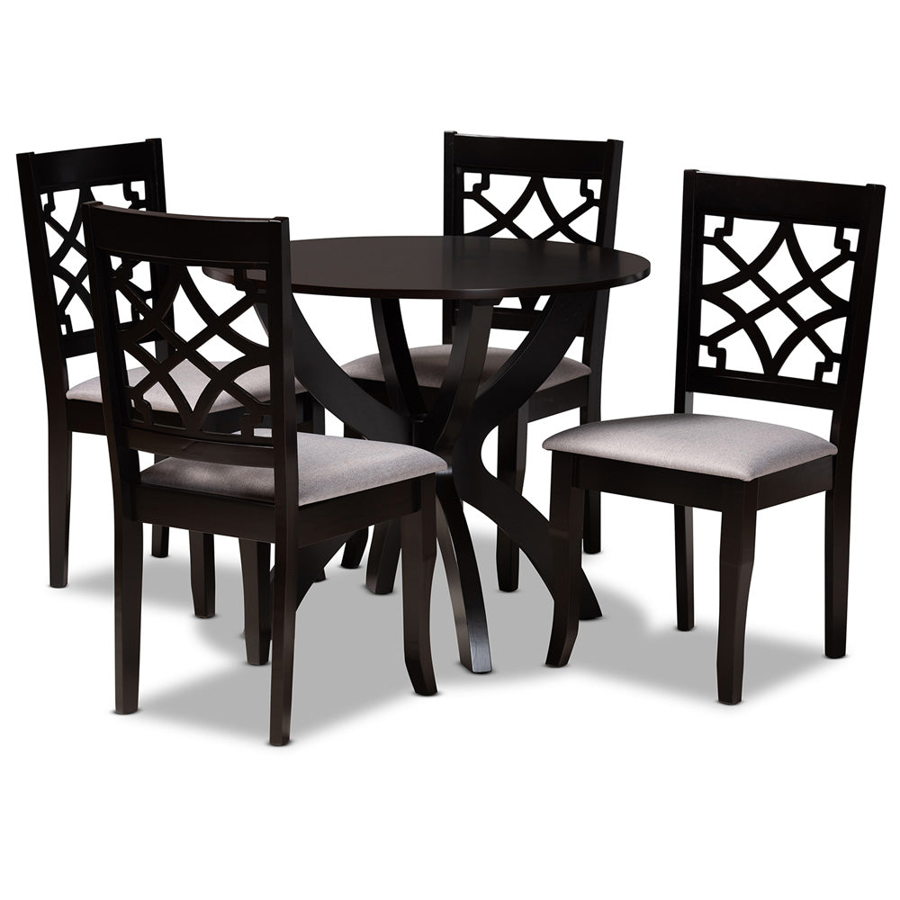 Baxton Studio - Sandra Dining Set in Grey/dark brown - Sandra-Grey/Dark Brown-5PC Dining Set view 1