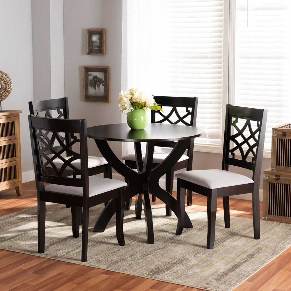 Baxton Studio - Sandra Dining Set in Grey/dark brown - Sandra-Grey/Dark Brown-5PC Dining Set view 6