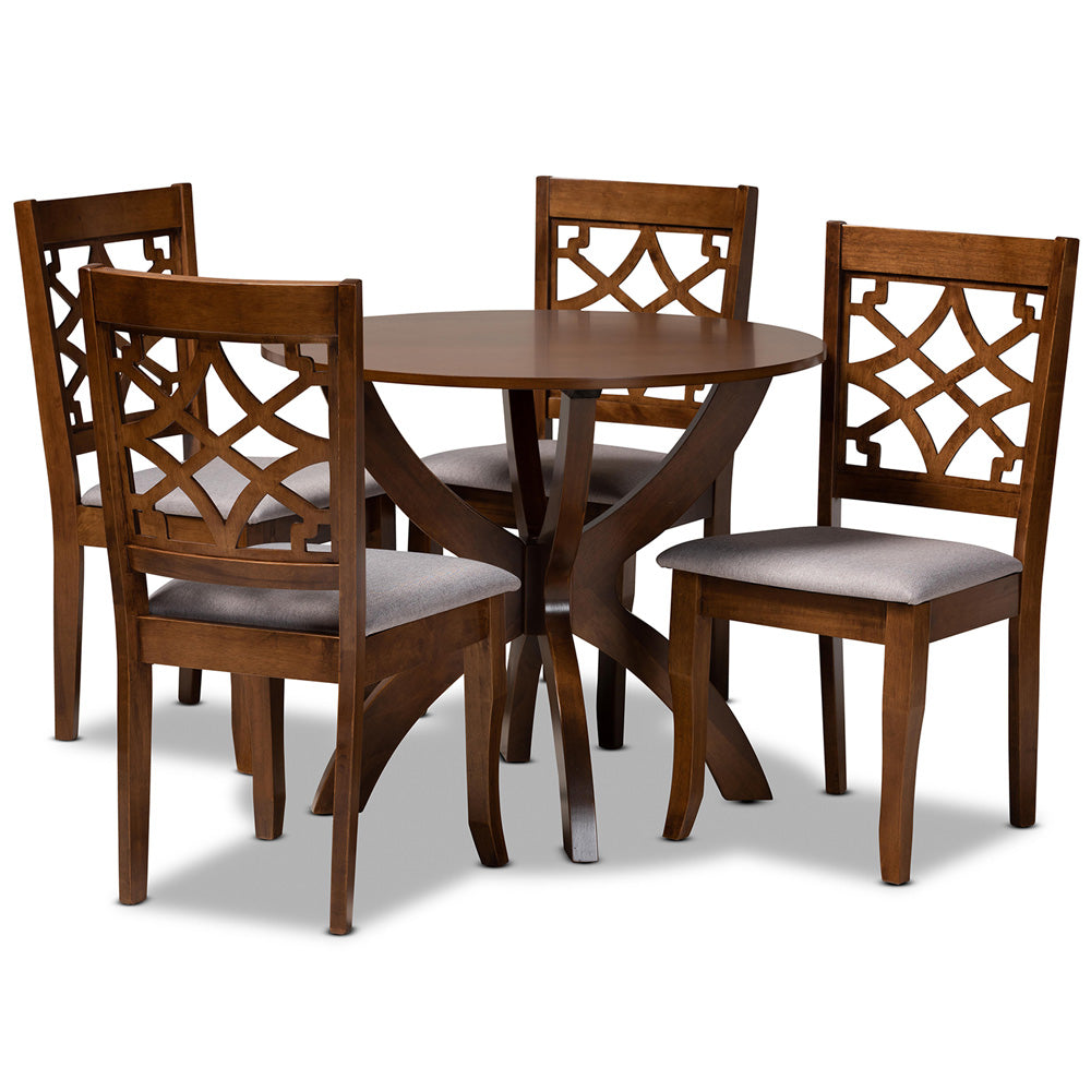 Baxton Studio - Sandra Dining Set in Grey/walnut brown - Sandra-Grey/Walnut-5PC Dining Set view 1