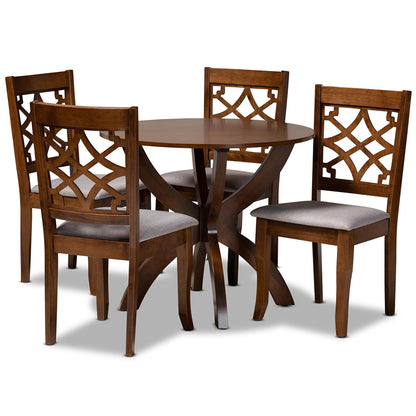 Baxton Studio - Sandra Dining Set in Grey/walnut brown - Sandra-Grey/Walnut-5PC Dining Set view 1