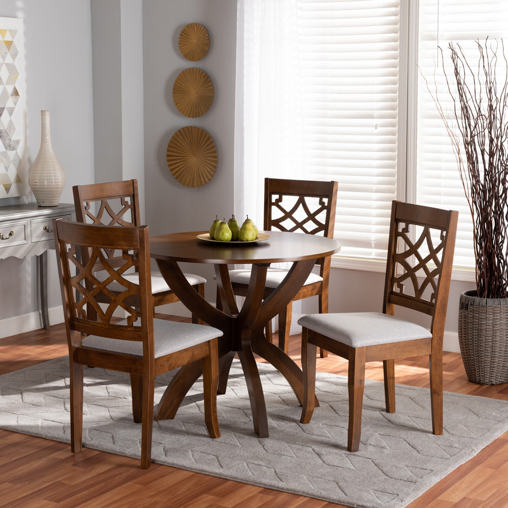 Baxton Studio - Sandra Dining Set in Grey/walnut brown - Sandra-Grey/Walnut-5PC Dining Set view 6