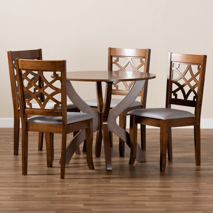Baxton Studio - Sandra Dining Set in Grey/walnut brown - Sandra-Grey/Walnut-5PC Dining Set view 7