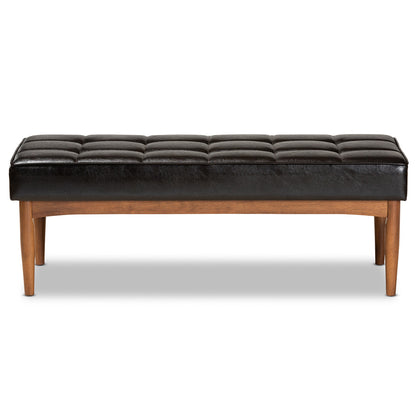 Baxton Studio - Sanford Bench in Dark Brown/Walnut Brown - BBT8051.11-Dark Brown/Walnut-Bench view 2