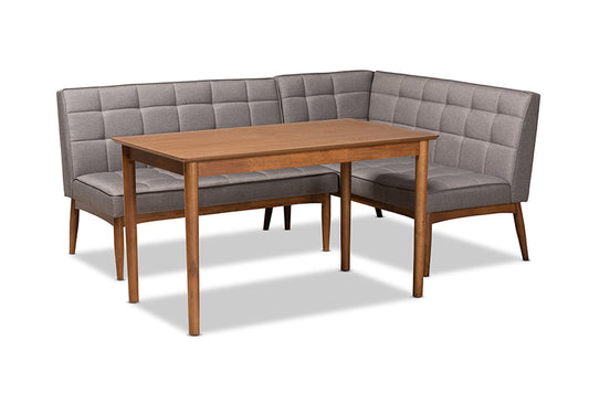 Baxton Studio - Sanford Dining Bench - BBT8051.11-Grey/Walnut-3PC Dining Nook Set view 1