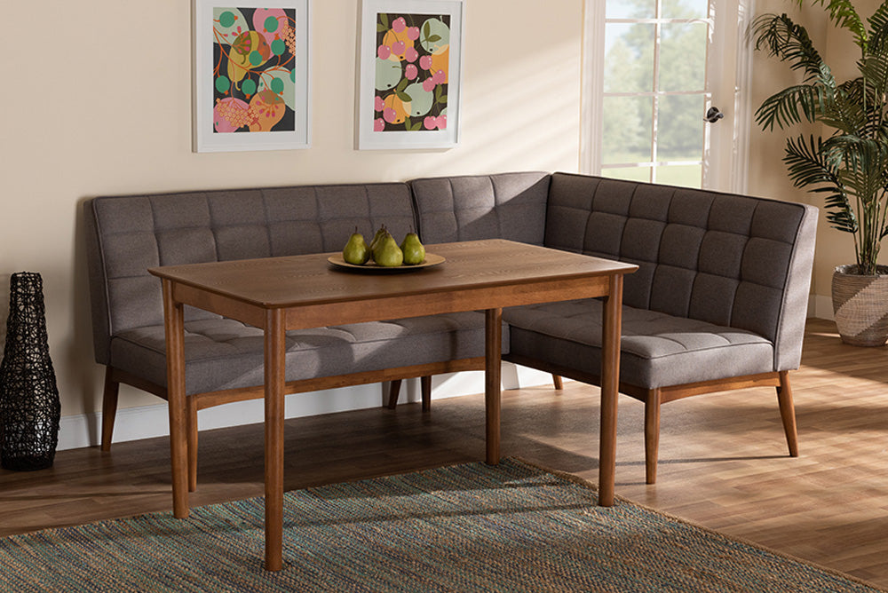 Baxton Studio - Sanford Dining Bench - BBT8051.11-Grey/Walnut-3PC Dining Nook Set view 5