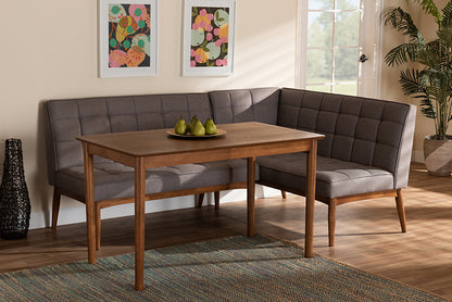 Baxton Studio - Sanford Dining Bench - BBT8051.11-Grey/Walnut-3PC Dining Nook Set view 5