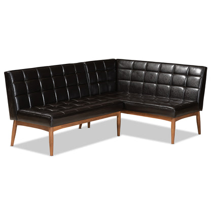 Baxton Studio - Sanford Dining Bench in Dark Brown/Walnut Brown - BBT8051.11-Dark Brown/Walnut-2PC SF Bench view 1
