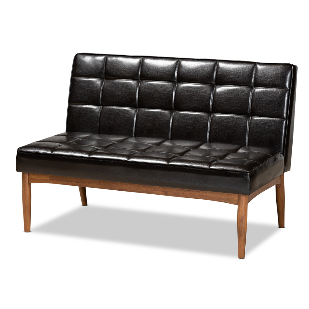 Baxton Studio - Sanford Dining Bench in Dark Brown/Walnut Brown - BBT8051.11-Dark Brown/Walnut-2PC SF Bench view 2