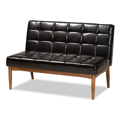 Baxton Studio - Sanford Dining Bench in Dark Brown/Walnut Brown - BBT8051.11-Dark Brown/Walnut-2PC SF Bench view 2