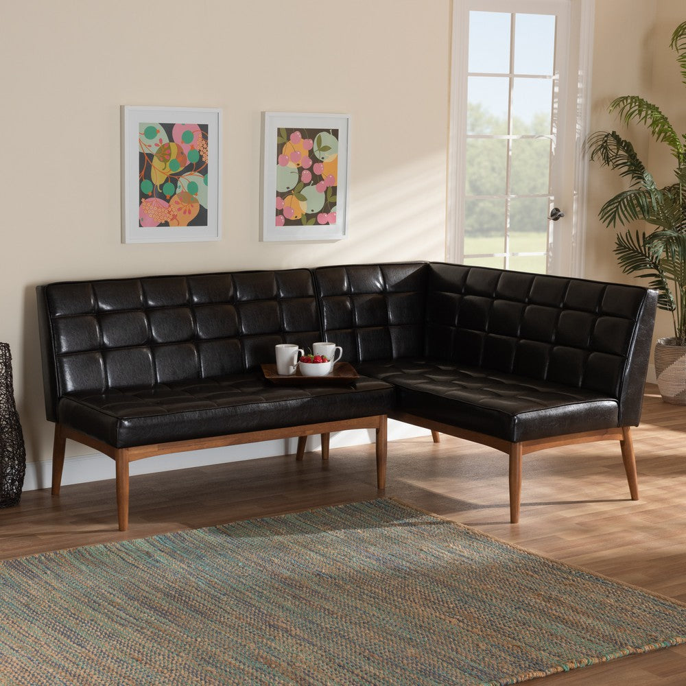 Baxton Studio - Sanford Dining Bench in Dark Brown/Walnut Brown - BBT8051.11-Dark Brown/Walnut-2PC SF Bench view 6