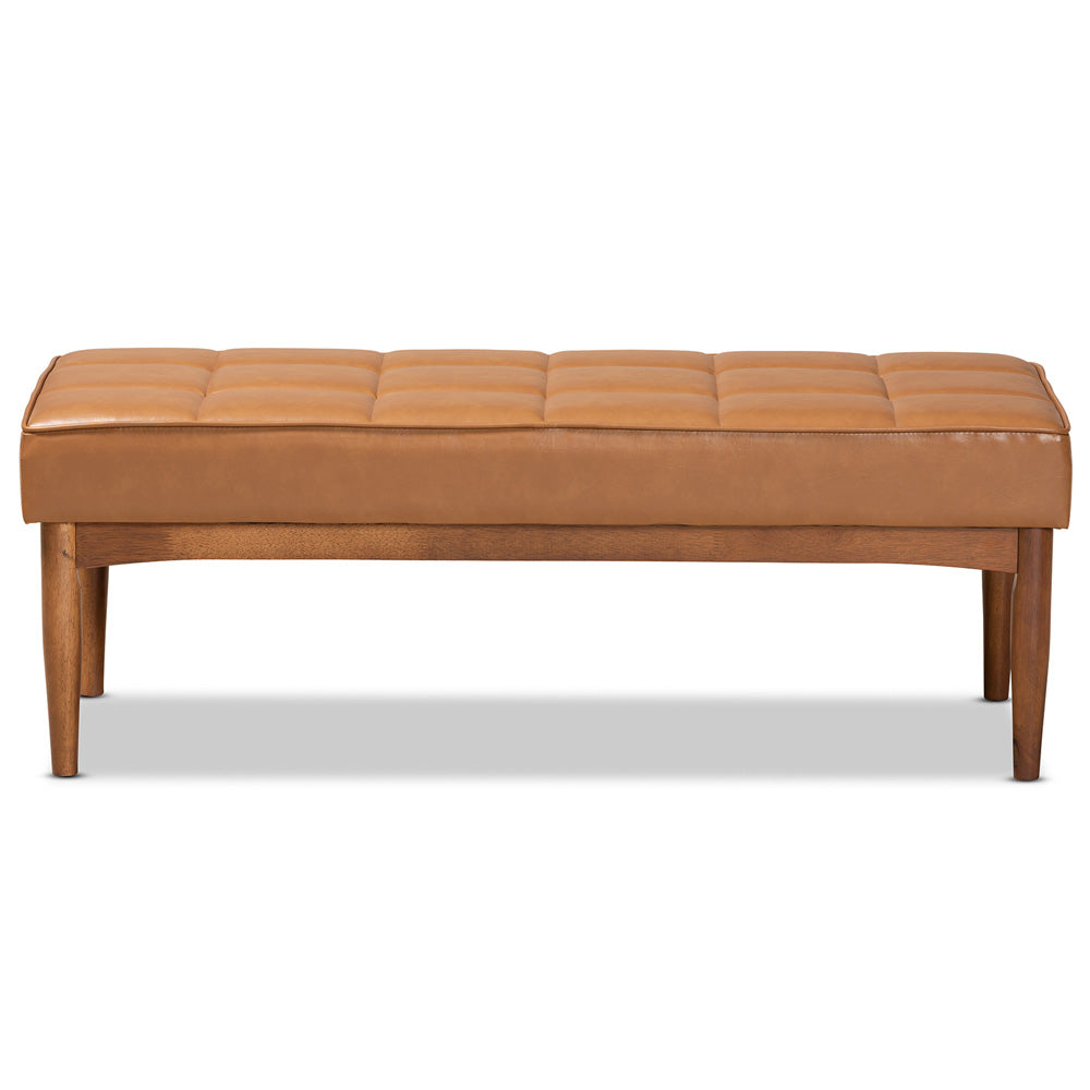 Baxton Studio - Sanford Dining Bench in Tan/Walnut Brown - BBT8051.11-Tan/Walnut-Bench view 2