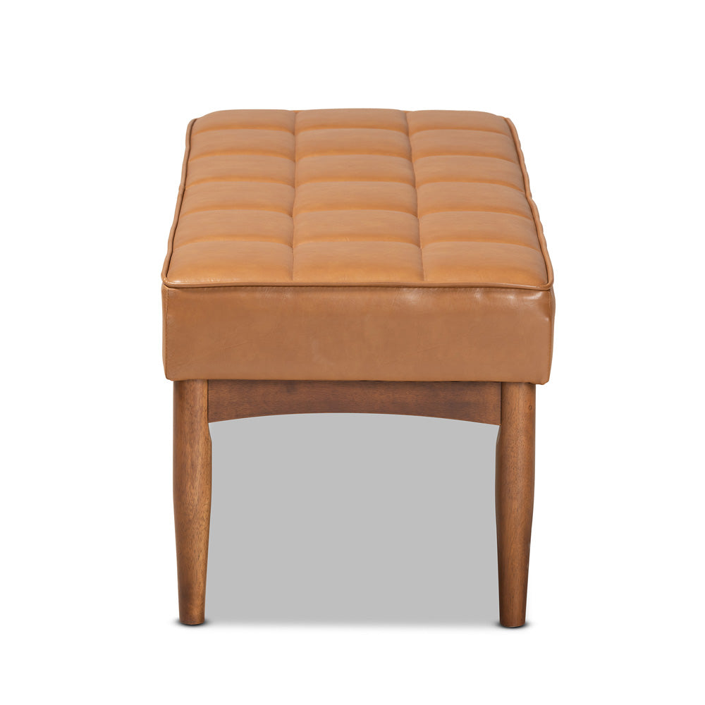 Baxton Studio - Sanford Dining Bench in Tan/Walnut Brown - BBT8051.11-Tan/Walnut-Bench view 3
