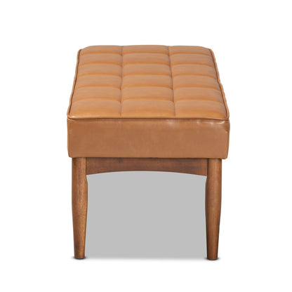 Baxton Studio - Sanford Dining Bench in Tan/Walnut Brown - BBT8051.11-Tan/Walnut-Bench view 3